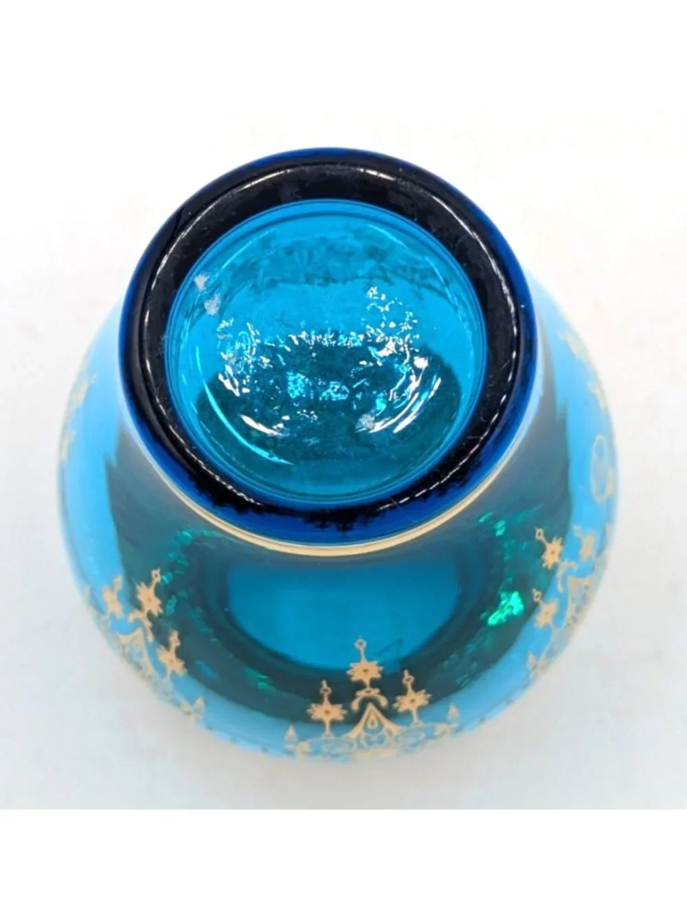 Ferro & Lazzarini Murano Italian Aqua Blue Art Glass Vase 22K Gold Gild 4.25